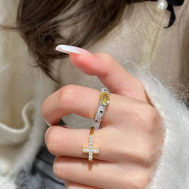 Stunning 2024 Summer Collection Womens Yellow Diamond Adjustable Ring Chic Fresh Style