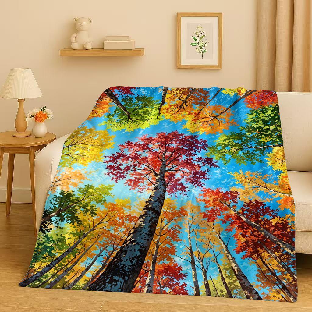 3D Beautiful Natural Scenery Sea Sky Tree Flannel Blanket,Ultra Soft Warm Plush Throw for Home Bedroom Bed Sofa Cover Kids Gift