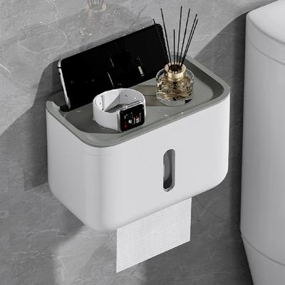 Self Adhesive Toilet Paper Holder for Bathroom with Mobile Stand, Wall Mounted Tissue Paper Holder, Toilet Paper Roll Holder for Bathroom,  (White)