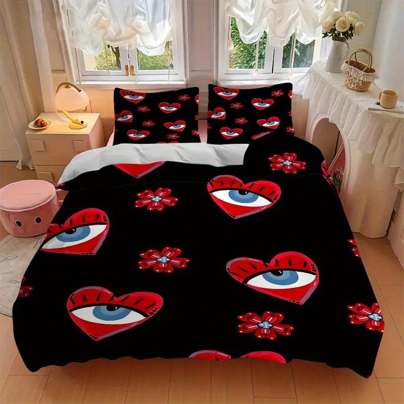 3pcs Heart Eyes Bedding Set, Suitable for Bedroom Decoration, (Includes 1 Duvet Cover And 2 Pillowcases, Quilt Not Included) yy250822134