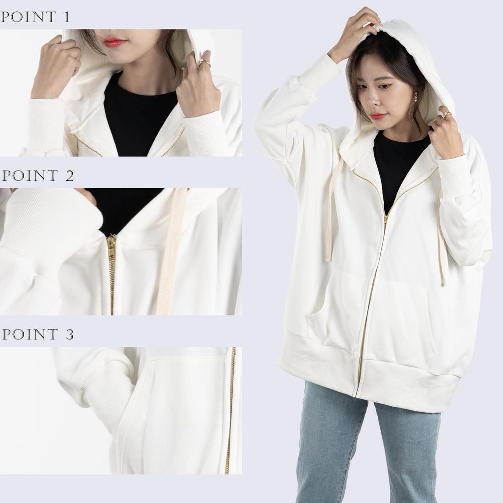 Bluza z długim rękawem typu dolman, gładka, z długim rękawem, odzież wypoczynkowa dla i koreański styl Harajuku [iito.seasons] Damska bluza o luźnym kroju, długość, zapinana na zamek