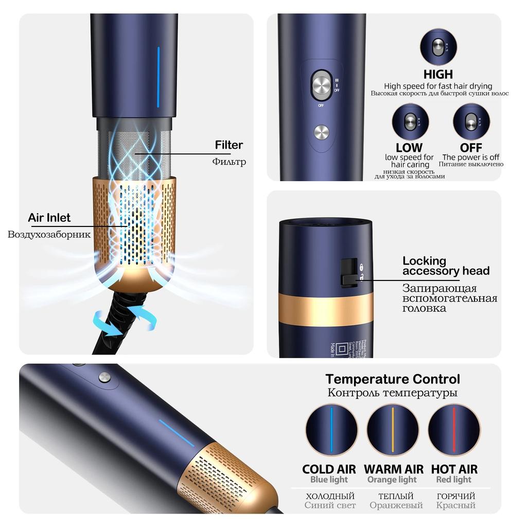 Professional 6-in-1 Multi-Styler Negative Ion Hair Dryer&Airwrap Powerful Hair Dryer Brush & Multi-Styler with Auto-Wrap Curlers