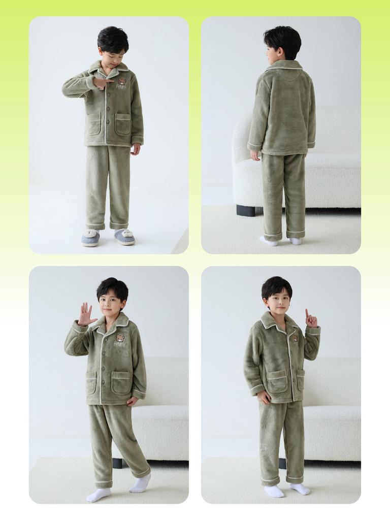 Fall/Winter Boys' Coral Fleece Pajamas: 2025 Thick Flannel Homewear for Kids