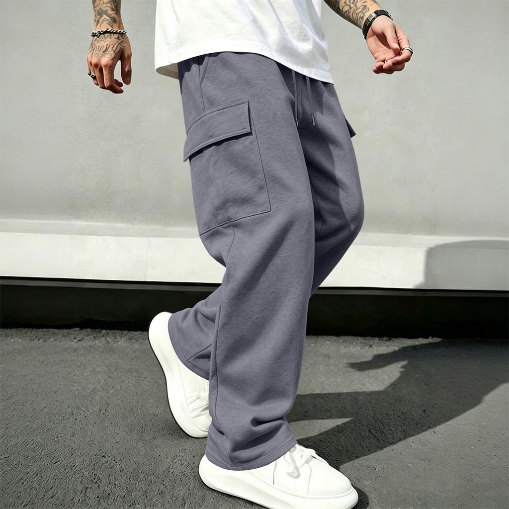 Men's Casual Cargo Pants with Elastic Waistband and Drawstring Straight Leg Joggers