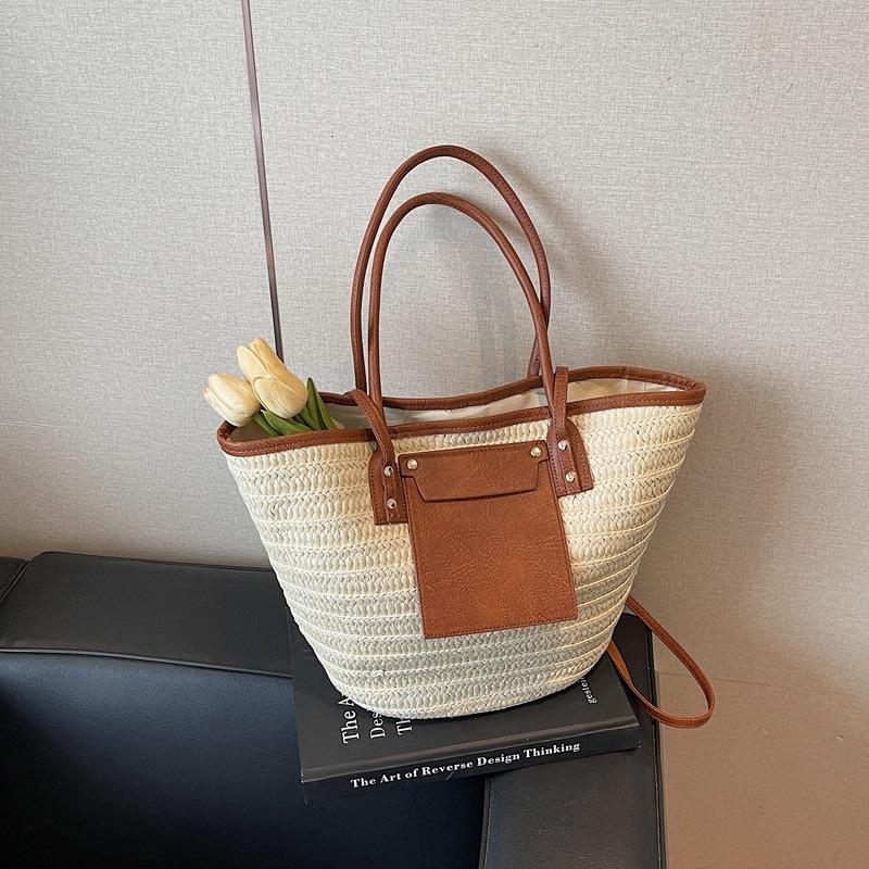 Straw large-capacity bag women's new trendy fashion woven handbag crossbody shoulder bag bucket bag