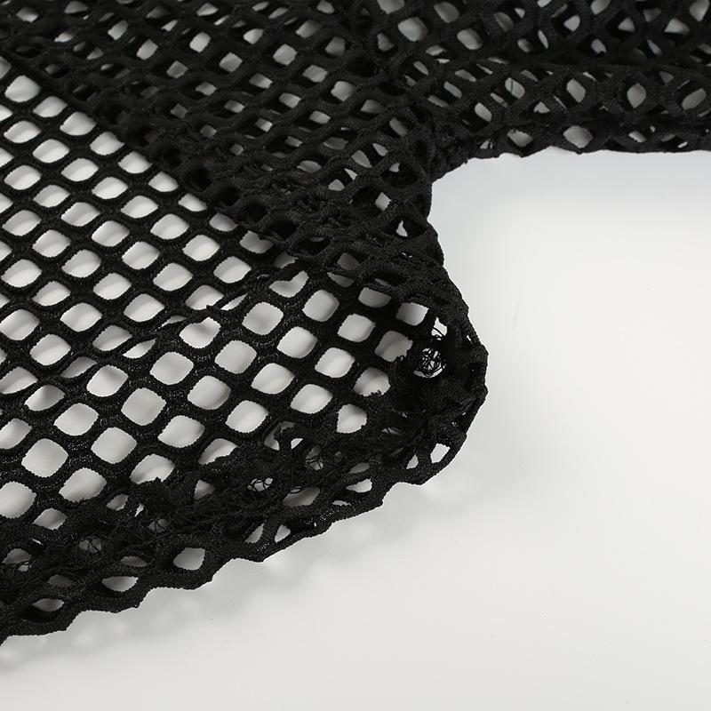 Women's Fashion Sexy Mesh Hollow Out Short Hooded Mesh Smock