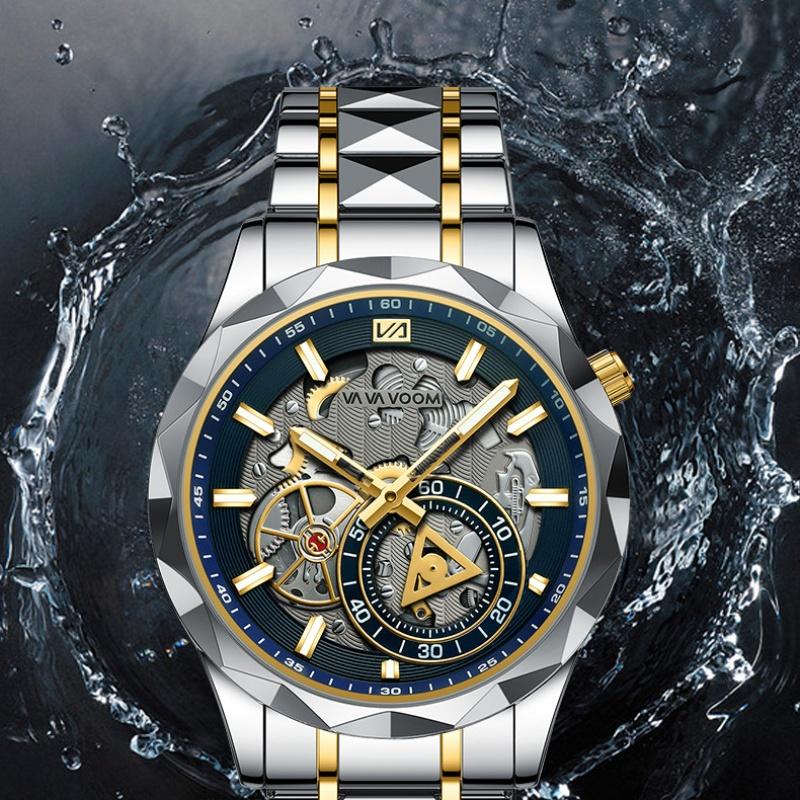 VA VA VOOM Fine Steel Belt Men's Watch Hollow Watch European and American Business Simple Quartz Waterproof Watch