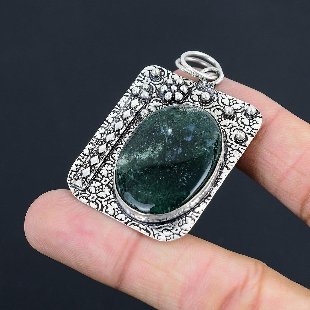 Friendship Day Sale Natural Solar Moss Agate Birthday Pendant Jewelry 925 Silver