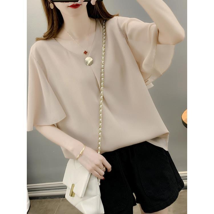 

Feifei Women s Slimming Chiffon Short Sleeve Top - Loose Fit, Plus Size, Summer 2022 Style L recommended (up to 100) чорний