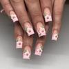 Medium Rectangle Wearing Nail 3D Three-dimensional Pink Flower Nail Art Hot-selling French Wearing Nail Piece