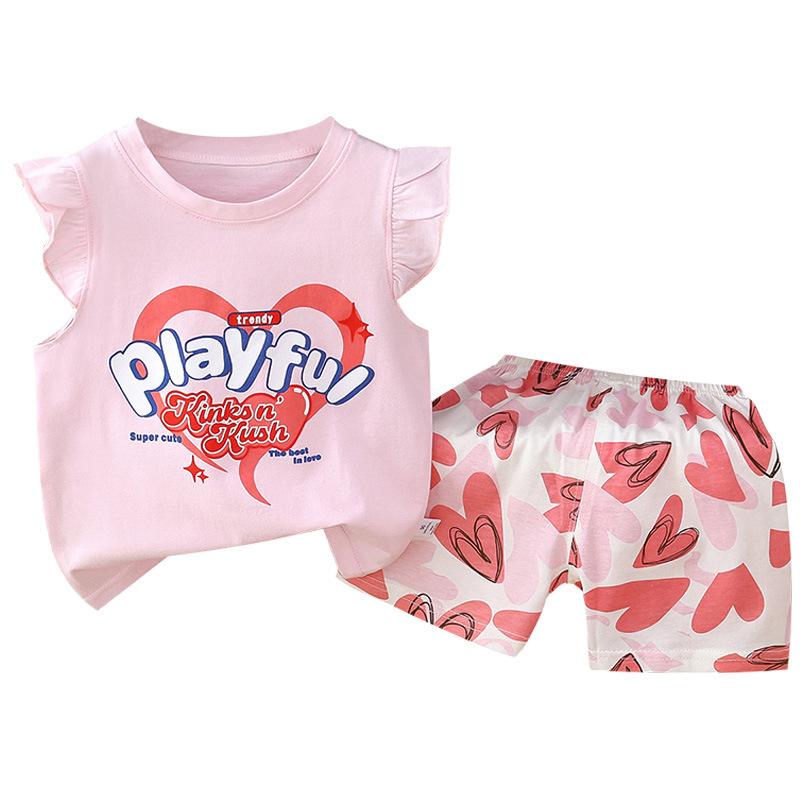 Summer 100% Cotton Children Vest Set Soft Breathable Kids Sleeveless Outfit for Boys Casual Daily Wear Two Piece Clothing Set