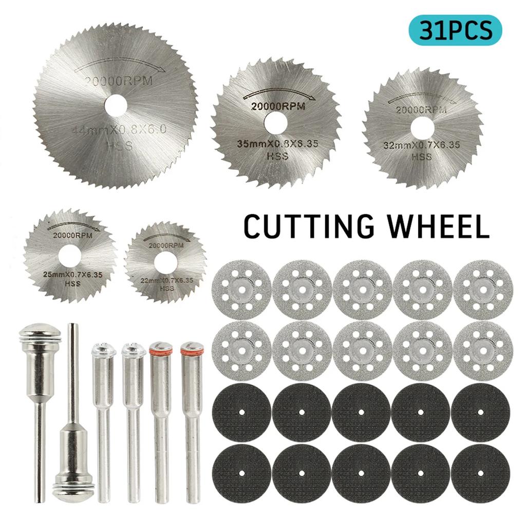 32/31Pcs Mini Circular Saw Blade Metal Cutting Disc Rotary Tools for Dremel Accessories Wood Carving Disc Sanding Grinding Wheel
