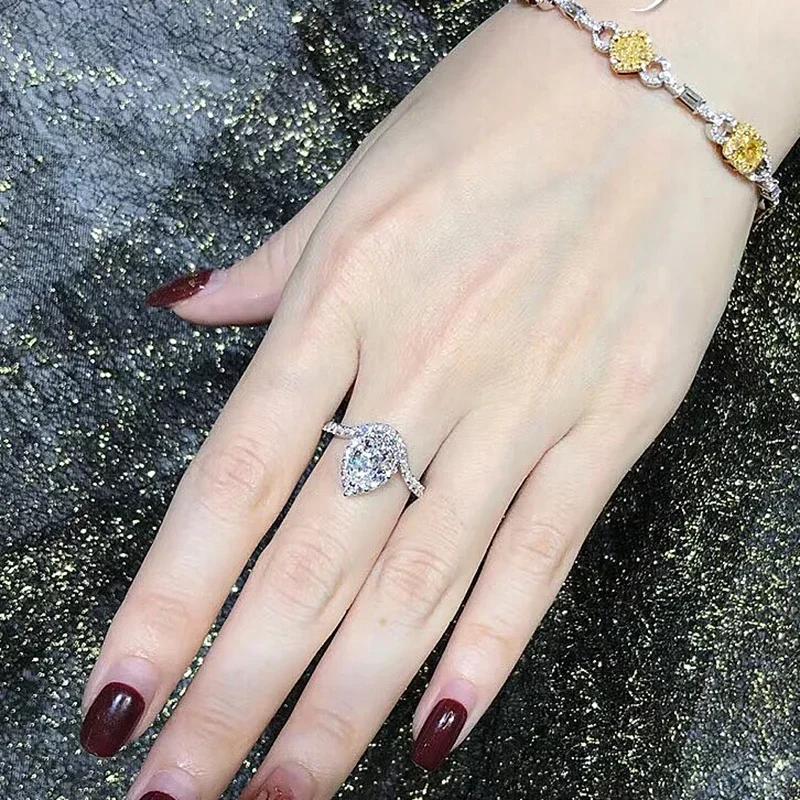 New Gorgeous Bridal Wedding Accessories Finger-Rings With Big Teardrop Cubic Zirconia Anniversary Ring Women'S Trendy Jewelry