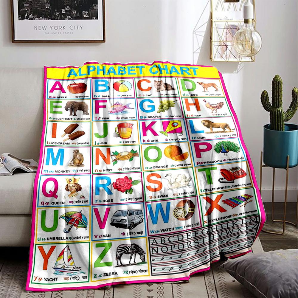 Colorful Alphabet Chart for Kids LearningFlannel blanket for bedroom, living room, sofa, and nap
