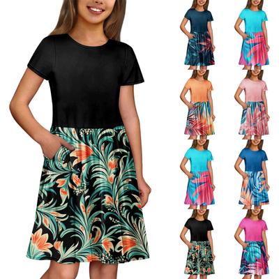 Φόρεμα για κορίτσια, καλοκαιρινό, μονόχρωμο και στάμπα, αμάνικο φόρεμα με τσέπη, casual φόρεμα, σορτς και μανίκια, φόρεμα για πάρτι