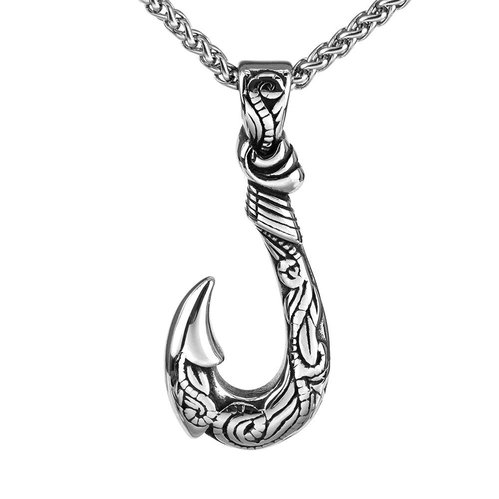 European and American Retro Men's Jewelry Stainless Steel Pendant Personalized Fishing Gear Fish Hook Necklace