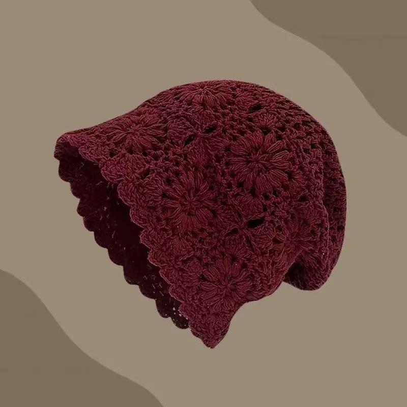 Handmade Hats Stacked Thin New Woven Hollow Retro Knitted Literary Bag Head Wool Hat Women