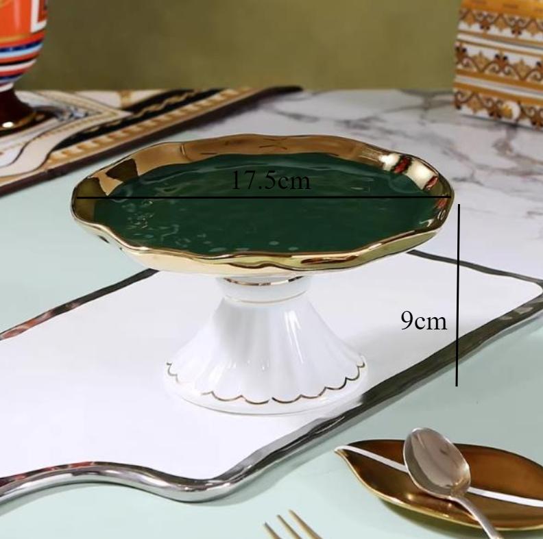 Golden High Footed Fruit Plate Ceramic Decorative Plate Snack Tray Refreshment Tray Dessert Bowl Cake Stand Pastry Plates Dish