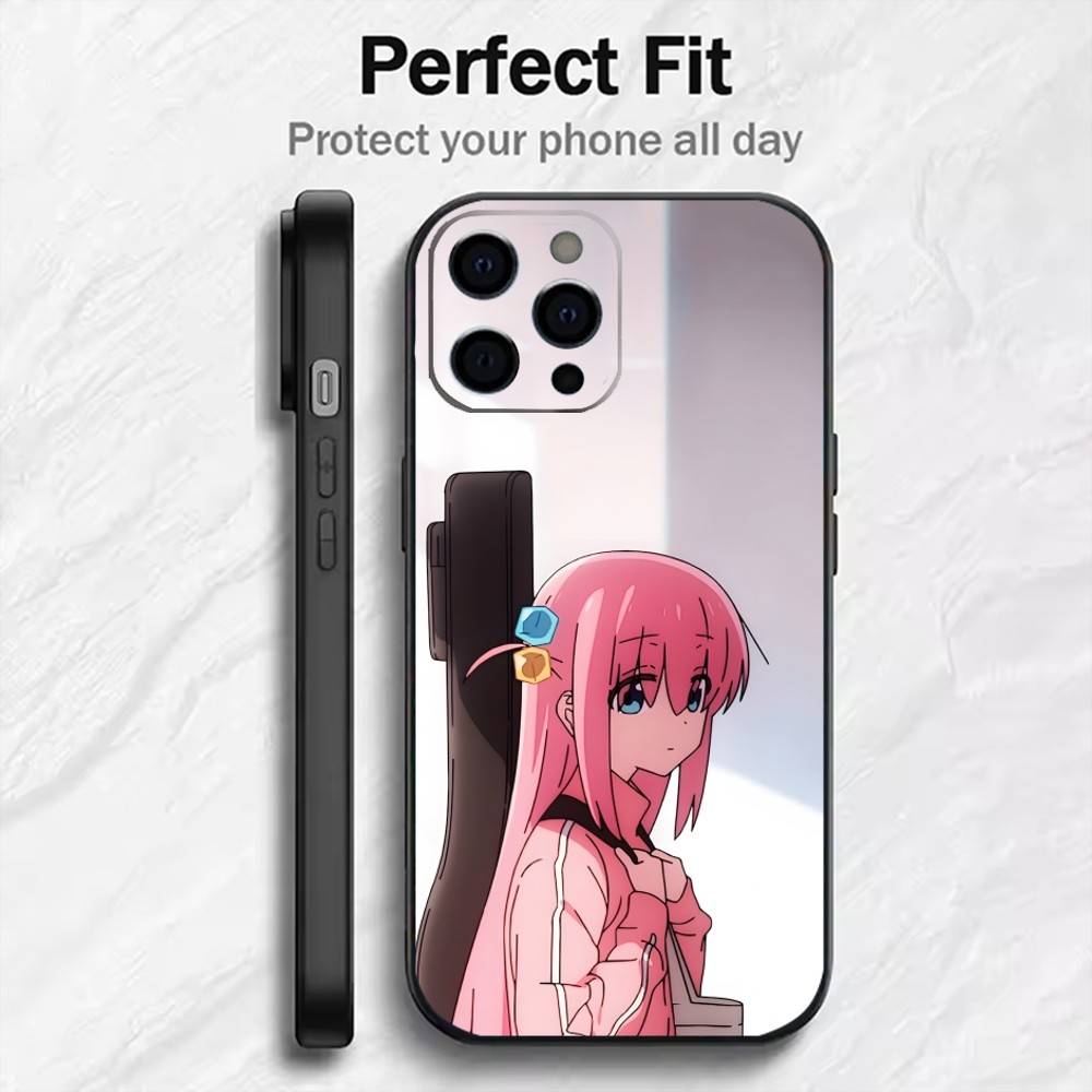 B-t-R Anime Bocchi H-Hitori Gotou  Phone Case For iPhone17,16,15,14,13,12 Plus,Max Soft Silicone Black Cover iPhone15