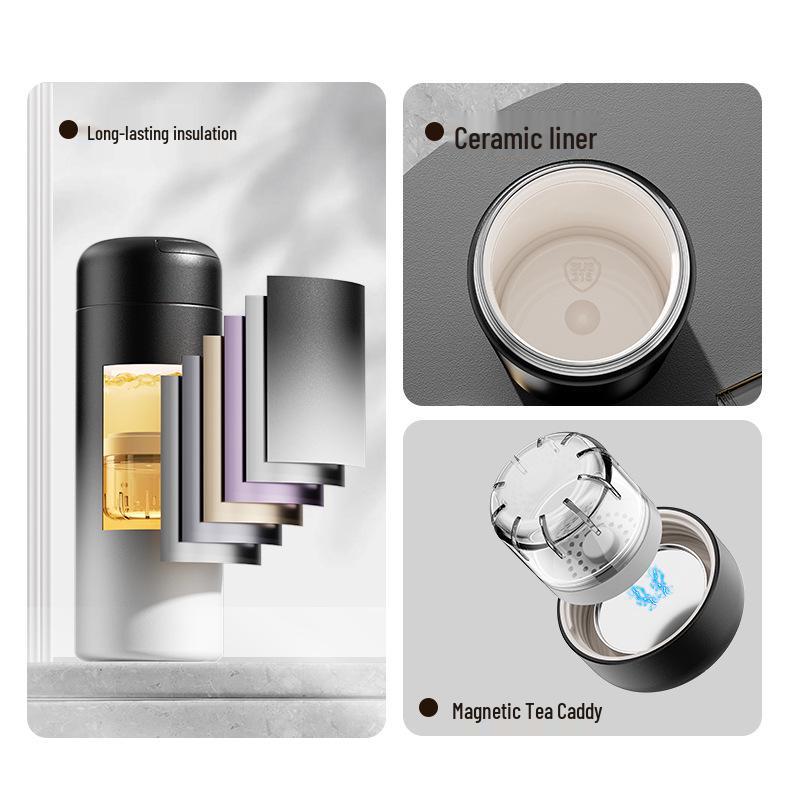 Men's Magnetic Thermos: 316 Stainless Steel, Tea Infuser, Separate Chambers, Magnetic Pop-up Cup, Portable High-End Business Water Cup