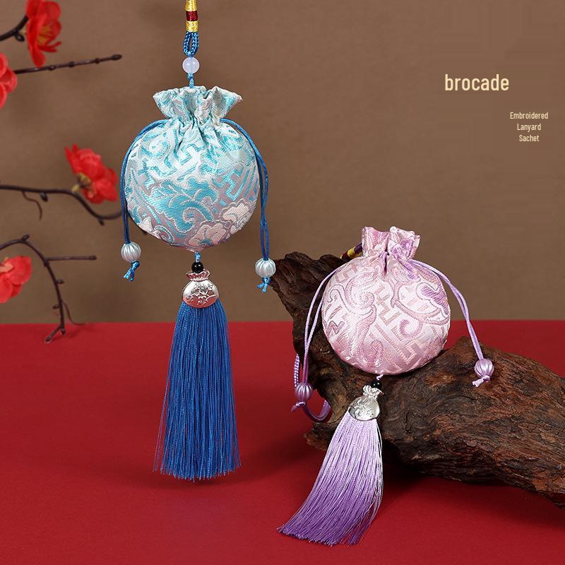 Dragon Boat Festival Brocade Sachet Bag - Portable Hanfu Purse with Ancient Style Pendant