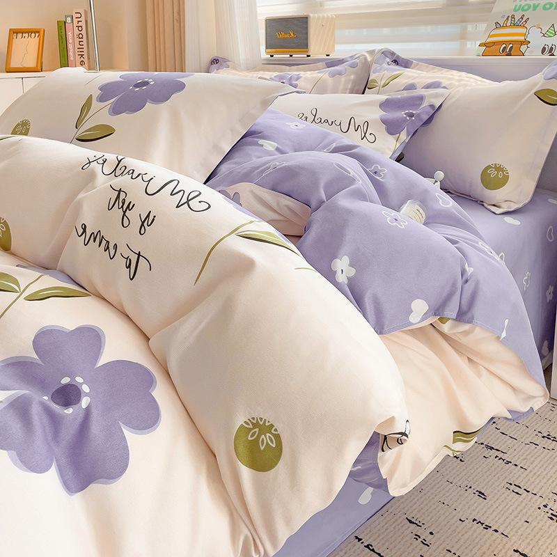 Fresh Literary Style Glutinous Cotton Bedding Set - Four-Piece Set for Dormitory or Home