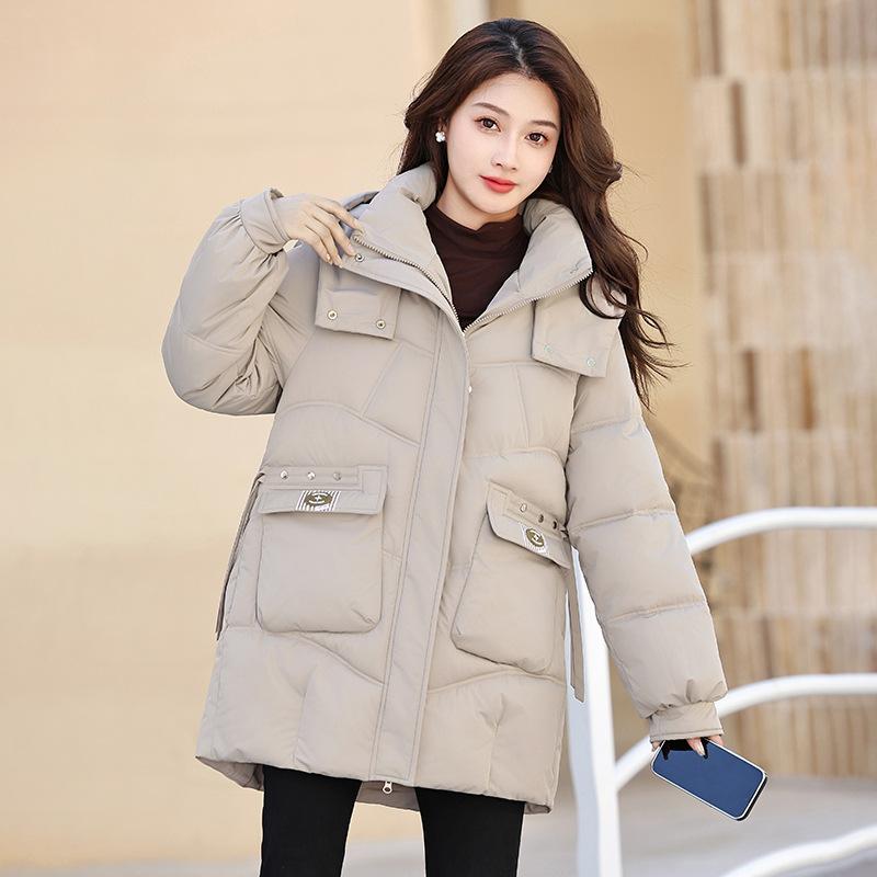 Loose Mid-length Down Padded Jacket Thickened Women's Casual Fashion Windproof Bread Jacket Versatile Hooded Cotton Jacket