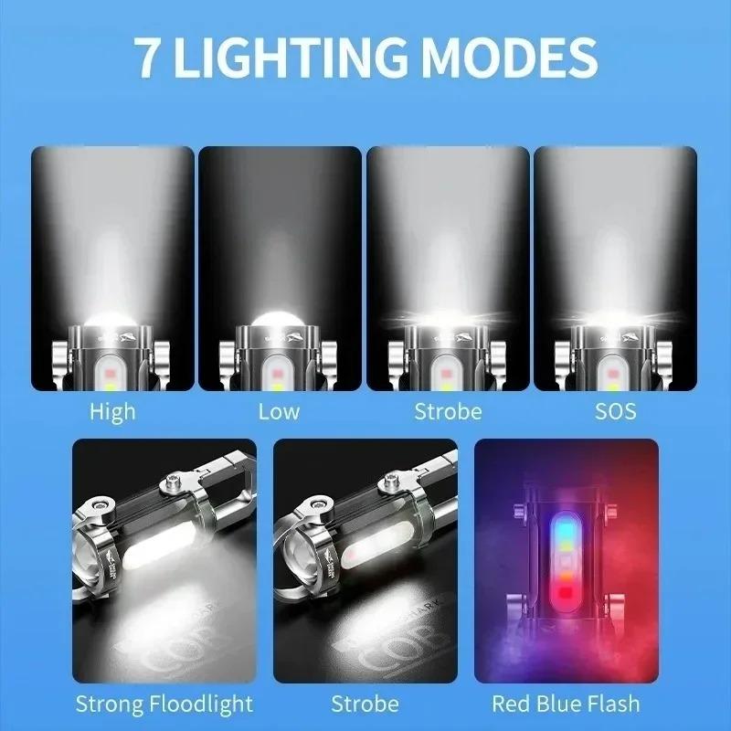 COB LED Mini Keychain Flashlight USB Rechargeable Portable Flashlight Keychain Light Camping Pocket Torch Lamp For Outdoor Camping Fishing Walking