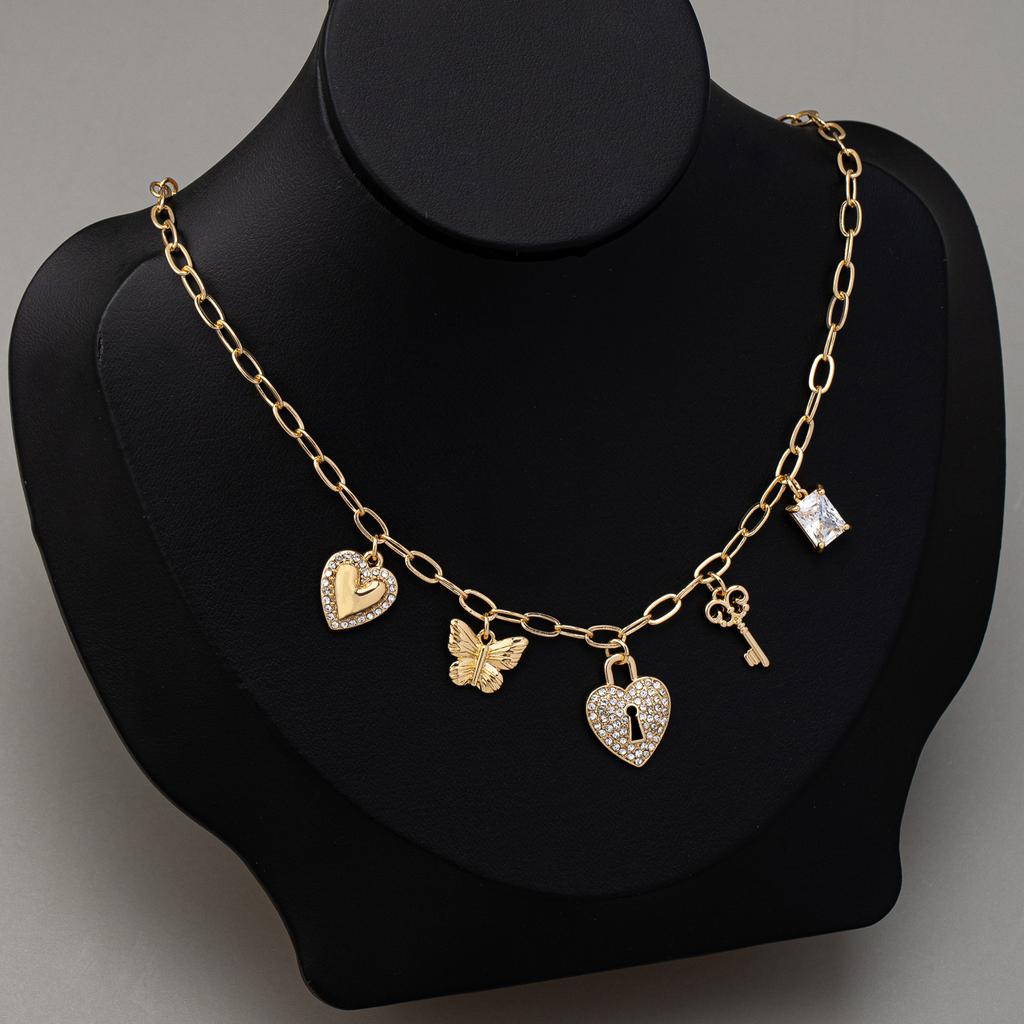 New Butterfly Knot Love Moon Key Star Pendant Set with Zircon Necklace Fashionable and Exquisite Clavicle Chain for Women
