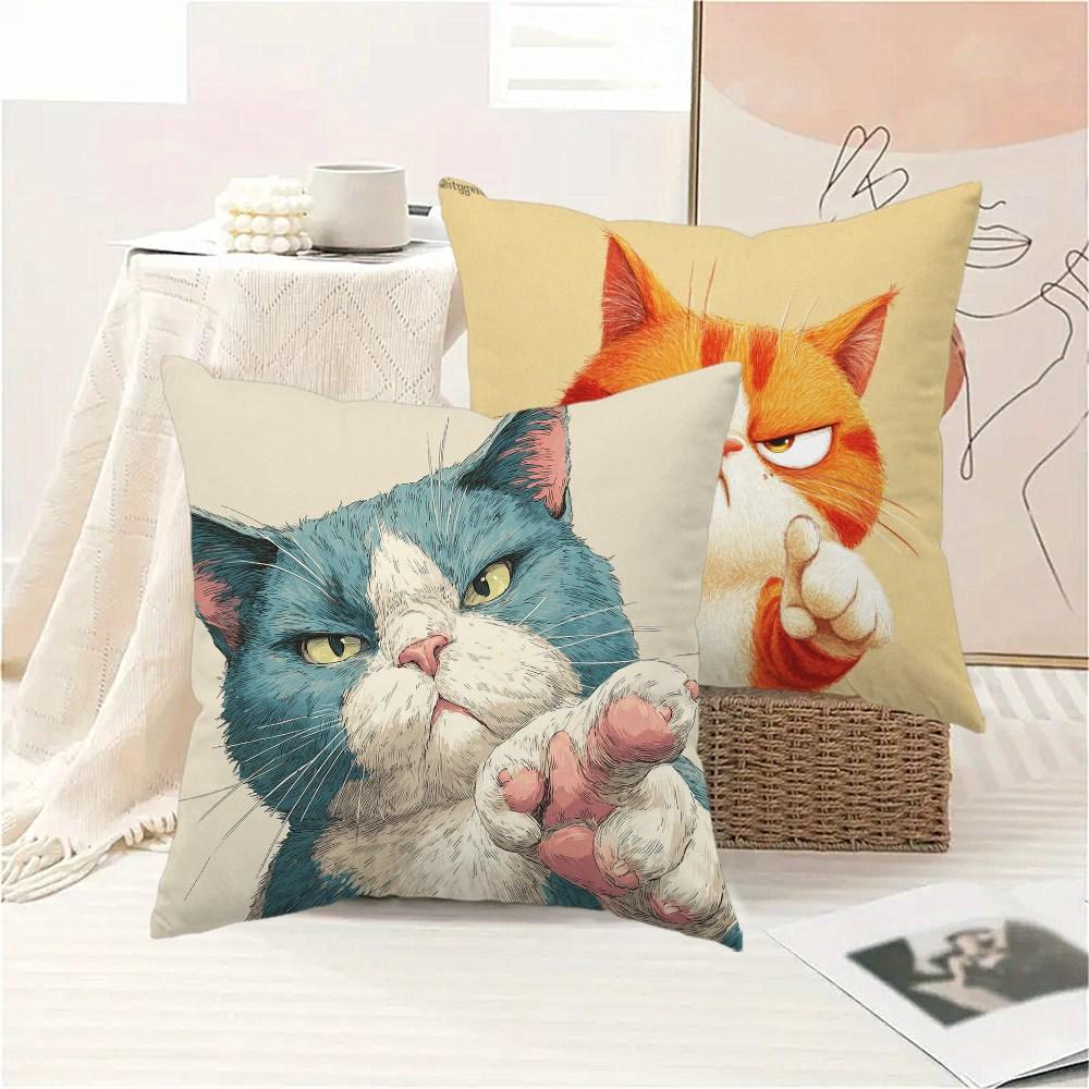 4Pcs Funny Grumpy Cat Throw Pillow Covers Cartoon Cat Double-Sided Printed Cushion Cases Cat Lover Decor For Bedroom Living Room