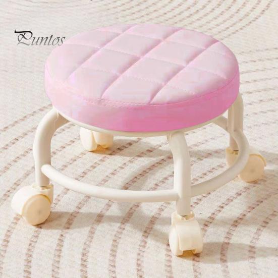 Low Rolling Stool with 360 Degrees Swivel Wheels Faux Leather Cushion Roller Seat Heavy Duty Rotating Mini Chair Seating Stool