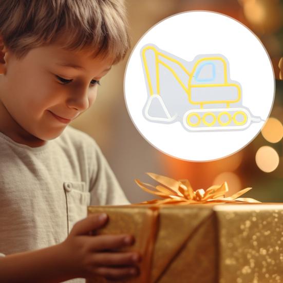 Neon Sign Construction Excavator Vehicles LED Neon Light USB Powered Wall Decor