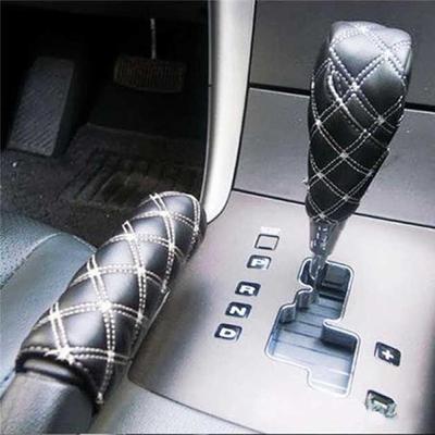 2Pcs/Set Microfiber Leather Gear Shift Knob Cover Case & Hand Brake Sleeve Protector Handbrake Cover