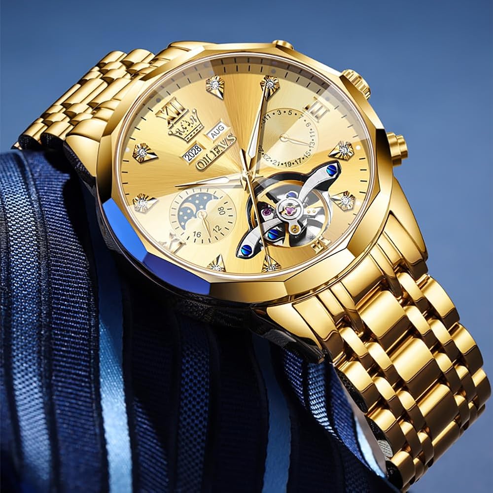 OLEVS Automatic Men's Business Dress Watch Stainless Steel Waterproof Classic Date Luxury Gold Watch 21