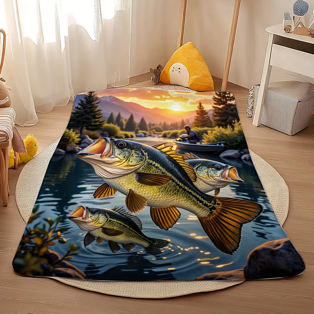 1pc Cozy Bass Frenzy Print Plush Throw Blanket - Soft, Warm Flannel for Sofa, Bed, Couch, Office, and Travel - Vintage Style wit