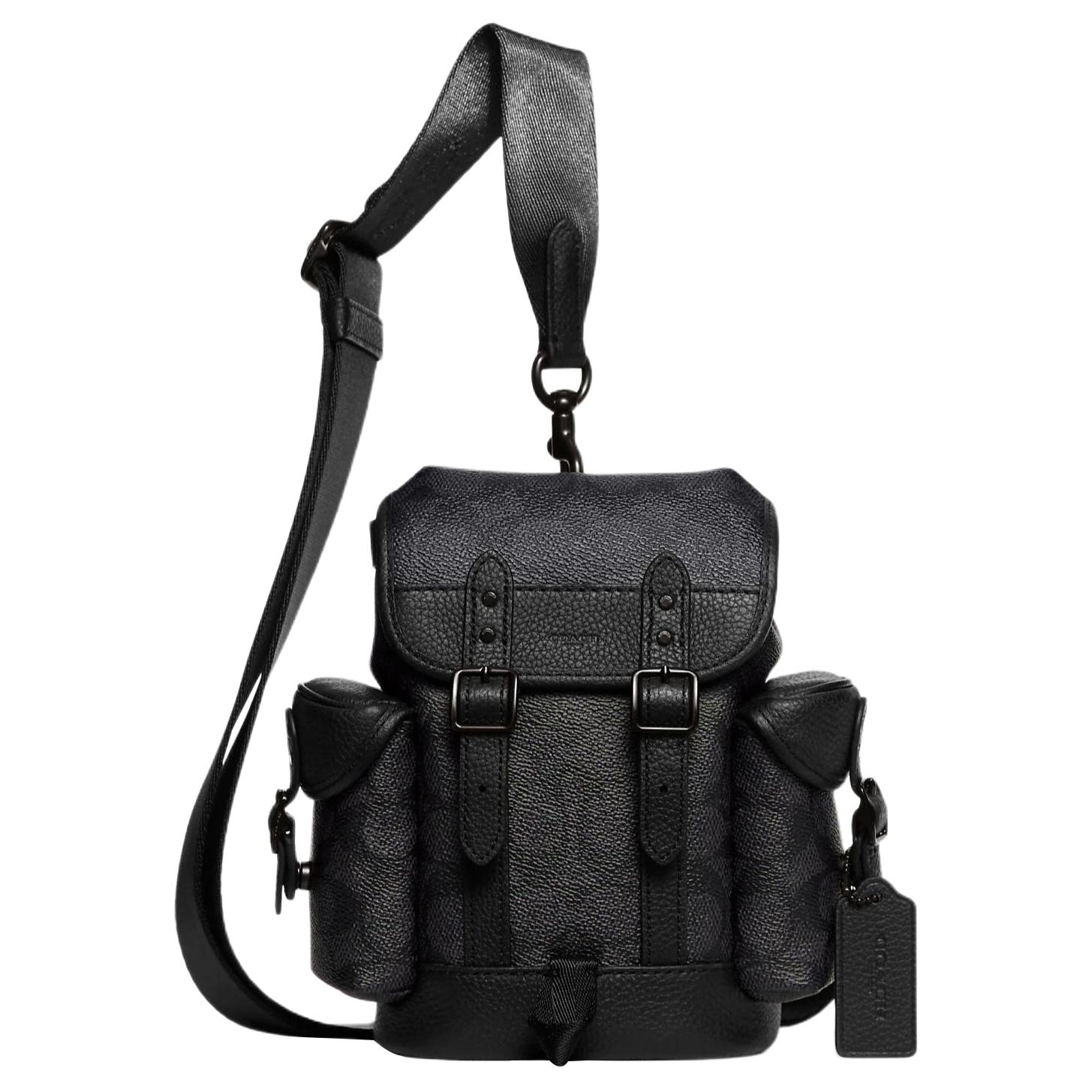Coach Men's Hitch 13 Classic Monogram Buckle Closure Shoulder Crossbody Bag Coated Canvas With Soft Polished Pebble Leather Shoulder Bags Ce506-Chr