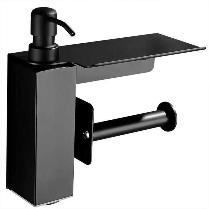 Brushed Nickel Wall Mounted Soap Dispenser Stainless Steel Bathroom Soap Bottle With Paper Holder and Phone Holder