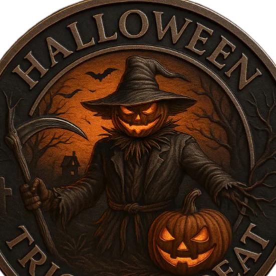 Halloween Challenge Coin Scarecrow Pumpkin Reaper Edition Metal Coin Trick (Skull Side)