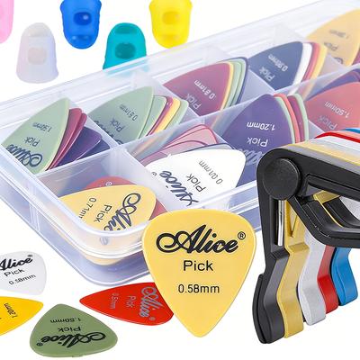 Guitar Accessories Kit - 30pcs Pick & 10-Grid Storage Box 4pcs Finger Protectors & Capo for Acoustic, Electric Guitar & Ukulele