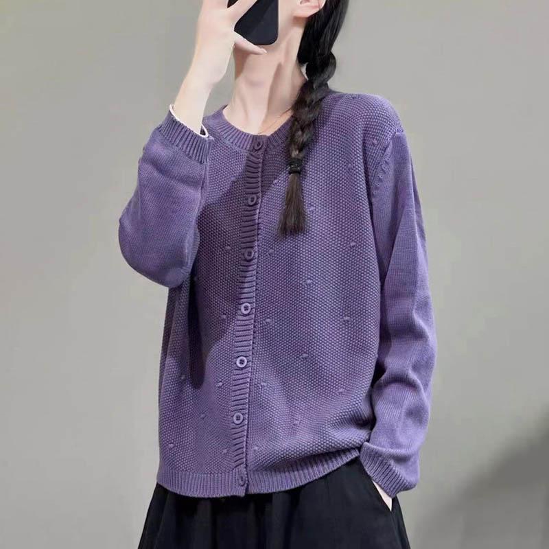 Sweaters Coat Cardigan for Women Retro Literary Solid Color Long Sleeve Knit Cardigan Sweaters Jacket