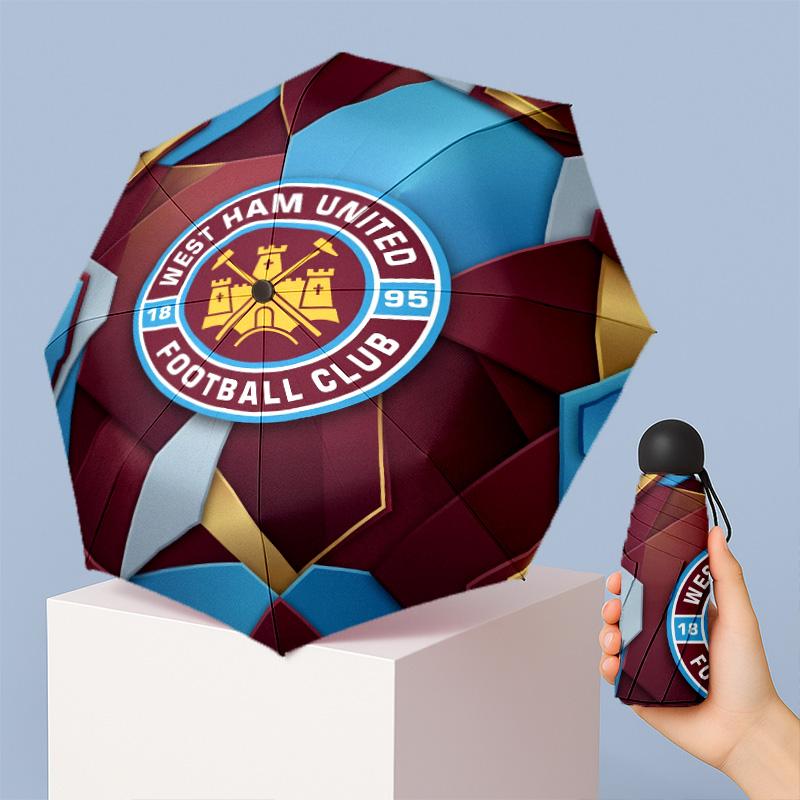 Ombrello Pieghevole Compatto West Ham United Modello Calcio Stampato Mini 5 Pieghe 8 Stecche Antivento Impermeabile Leggero Portatile