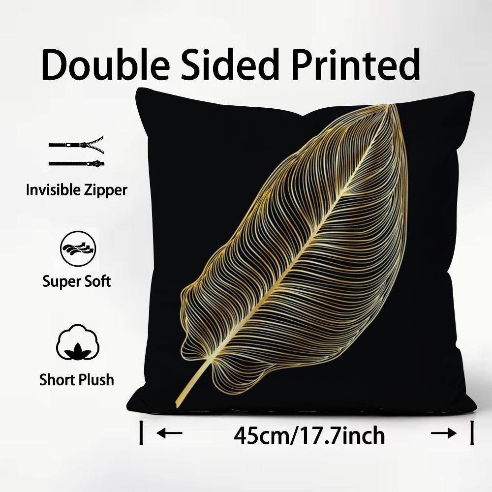 Golden Leaf Branch Pattern Cushion Cover Plush Fabric Soft DoubleSided Printed Sofa Warm Winter Home Child Gift Pillow Case