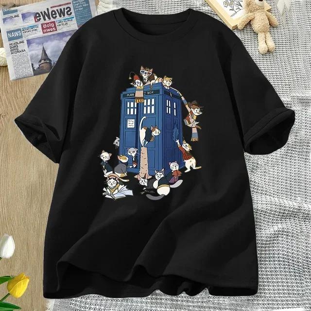 Baumwoll-T-Shirts Damen Herren lustiges Katzen-T-Shirt lässiges Kurzarm-T-Shirt Harajuku Sommer-Tees Damenbekleidung Baumwolle