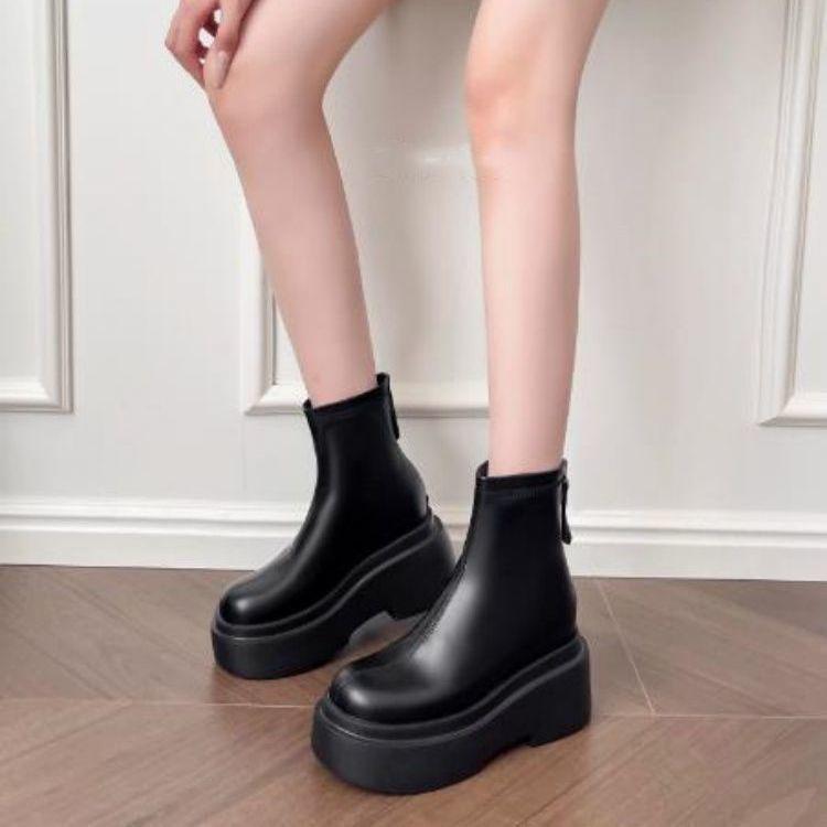 

2025 Autumn/Winter Women s British-Style Platform Height-Increasing Thick-Soled Ankle & Mid-Calf Martin Boots 38 чёрный