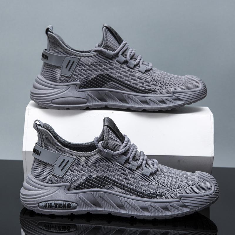 Męskie oddychające dzianinowe buty do biegania, lekkie, antypoślizgowe, sznurowane, sportowe sneakersy do codziennego użytku i na sport