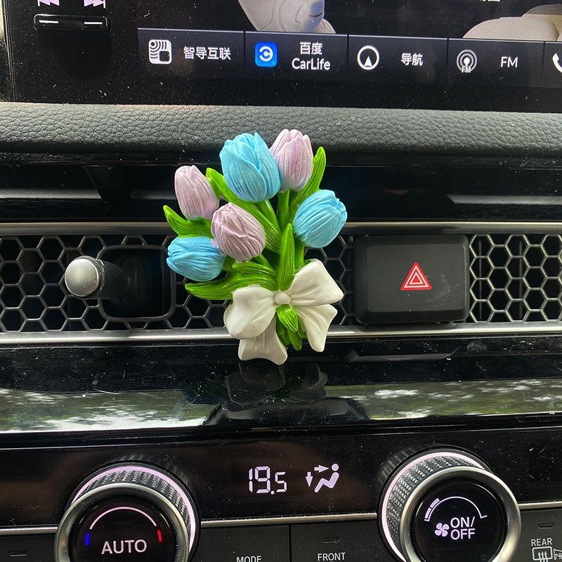 Creative Hydrangea Tulip Car Air Freshener Car Perfume Clip Peach Blossom Aroma Diffuser Car Air Outlet Fragrance Decoration