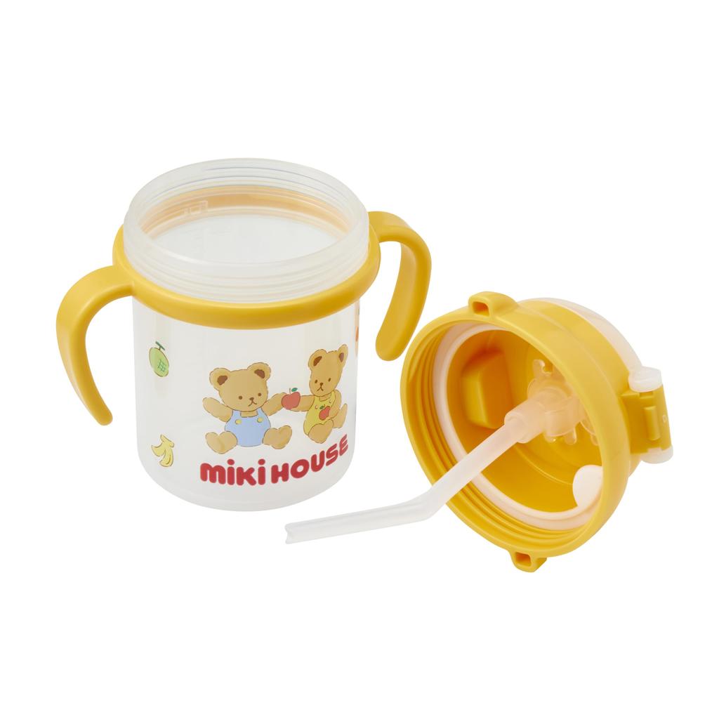 Cana de paie Cană de antrenament 200 ml Fabricat în Japonia Se poate spăla în mașina de spălat vase Băieți Fete Bebeluși Copii Bebeluși Veselă Urs Fructe Galben [MIKI HOUSE] 46-7150-683