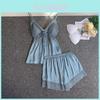 Silky Satin Sleepwear Set For Women With Lace Vneck Sleeveless Short Pants For Home Comfort