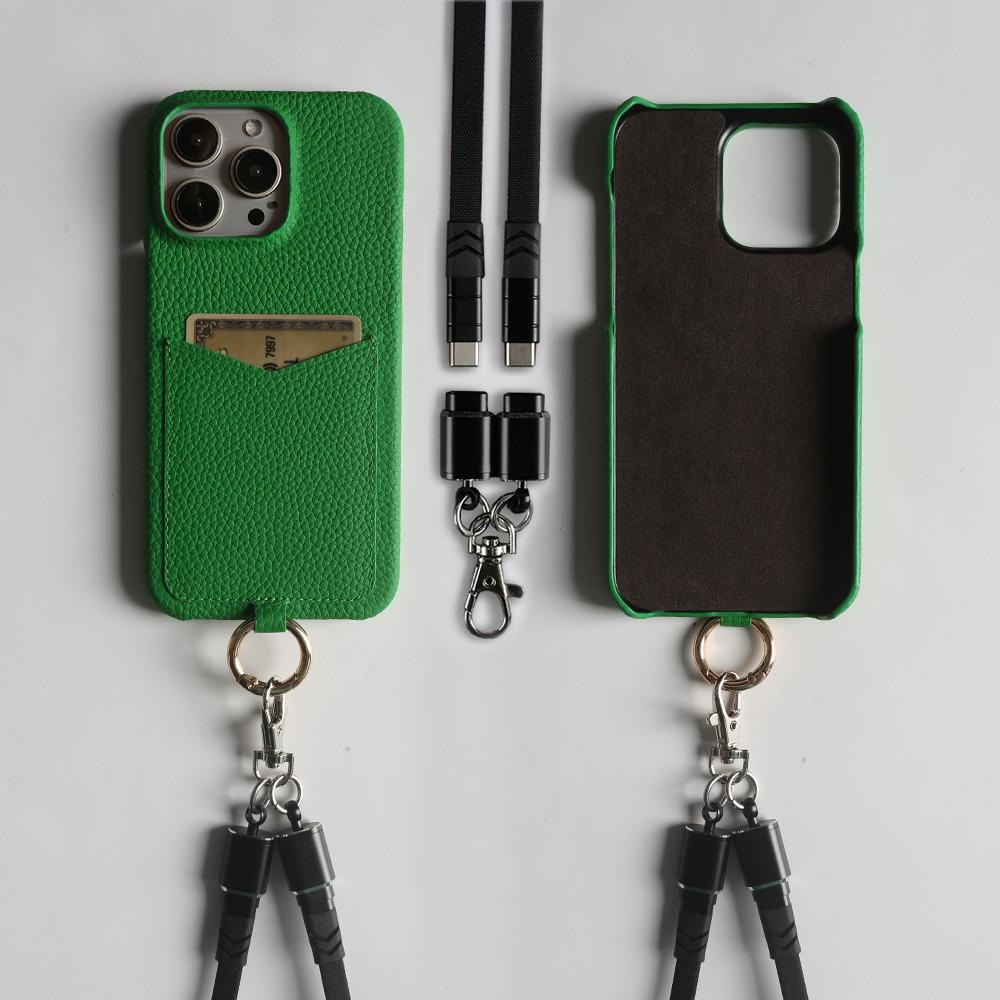 Multifunktionales Ladekabel-Lanyard Echtes Lederhülle Für iPhone 16 Pro Max 15Pro 11 13 12 14Pro Umhängeband Kartenfach