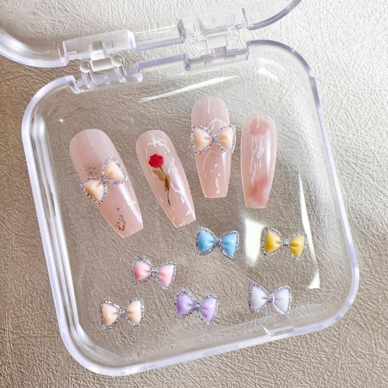 30 Pcs/Bag Luminous Super Flash 3D Bow Nail Art Jewelry Cute Bow Nails Decoration  Design Diy Resin Nails Art Accessories